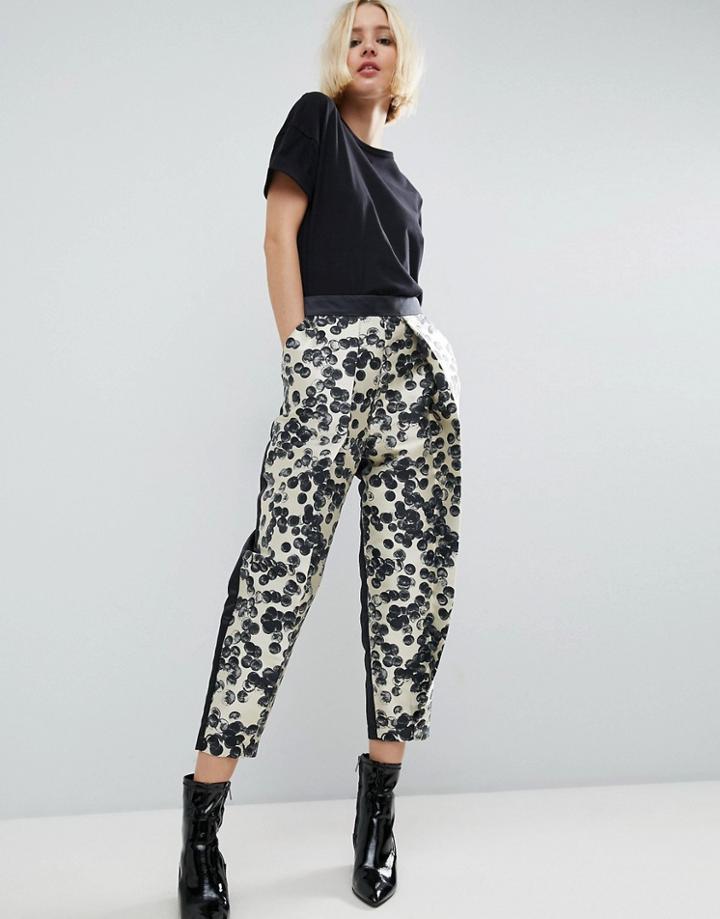 Asos White Front Pleat Pant In Polka Dot - Multi