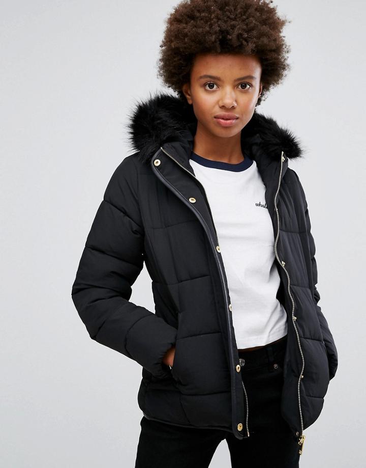 Brave Soul Short Zip Padded Coat - Black