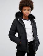 Brave Soul Short Zip Padded Coat - Black