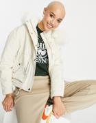 Miss Selfridge Fur Hood Short Parka In Ivory-white