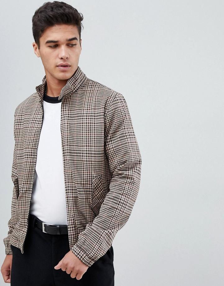 New Look Harrington Jacket In Brown Check - Brown