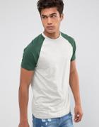 Brave Soul Green Raglan T-shirt - White