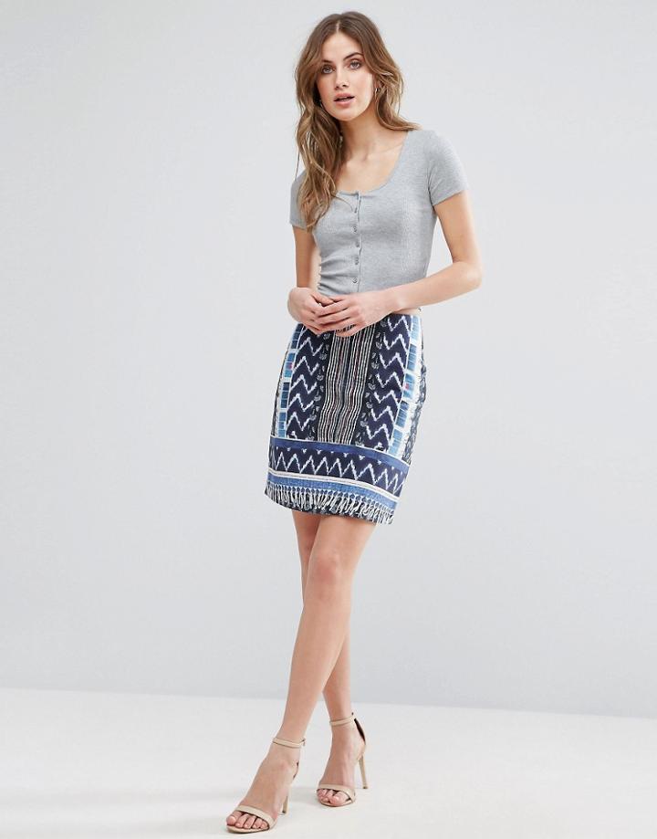 Warehouse Patchwork Print Pelmet Skirt - Navy