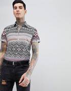 Devil's Advocate Short Sleeve Slim Fit Tribal Print Shirt - Red