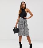 Missguided Wrap Midi Skirt In Gray Check - Gray