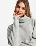 Miss Selfridge Cowl Neck Sweater In Pale Gray-grey