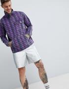 Asos Design Festival Denim Windbreaker In Purple Check - Purple