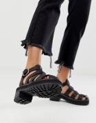Asos Design Fisherman Premium Chunky Flat Leather Sandals - Black