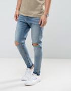Brave Soul Skinny Carrot Fit Distressed Jeans - Blue