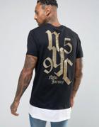 Asos Super Longline T-shirt With New York Back Glitter Print And Hem E