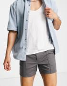 Asos Design Skinny Chino Shorts With Pin Tuck In Charcoal-gray