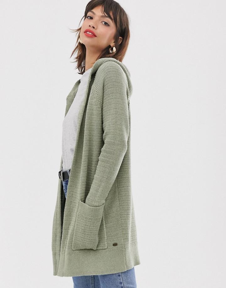 Esprit Midi Hooded Cardigan In Khaki Green