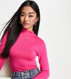 Stradivarius Long Sleeve High Neck Top In Bright Pink
