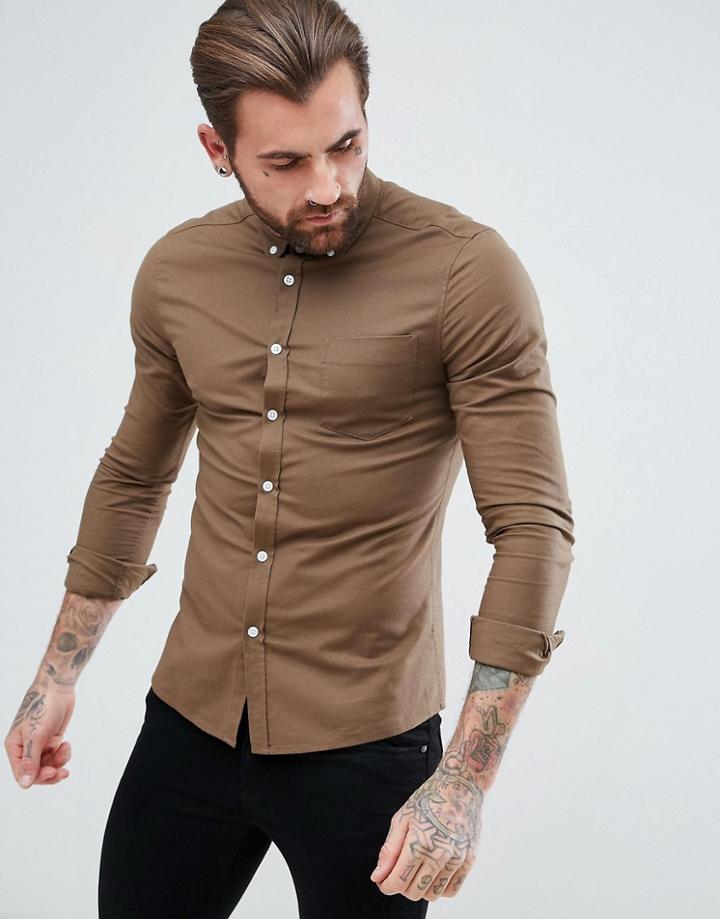 Asos Casual Skinny Oxford In Khaki - Green
