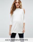 Asos Maternity Petite Top With Cold Shoulder And High Neck - White