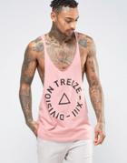 Asos Tank With Geo Text Print And Raw Edge Extreme Racer Back - Pink
