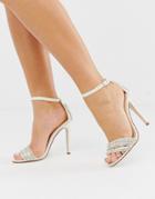 Be Mine Bridal Glimmer Ivory Satin Embellished Stiletto Heeled Sandals-white