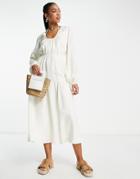 Topshop Gathered Tiered Tie Midi Dress In Ecru-white