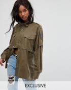 Milk It Vintage Military Shirt With Safety Pins - Green