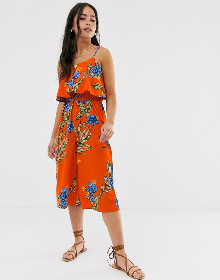 Influence Overlay Jumpsuit In Bright Floral Print-orange