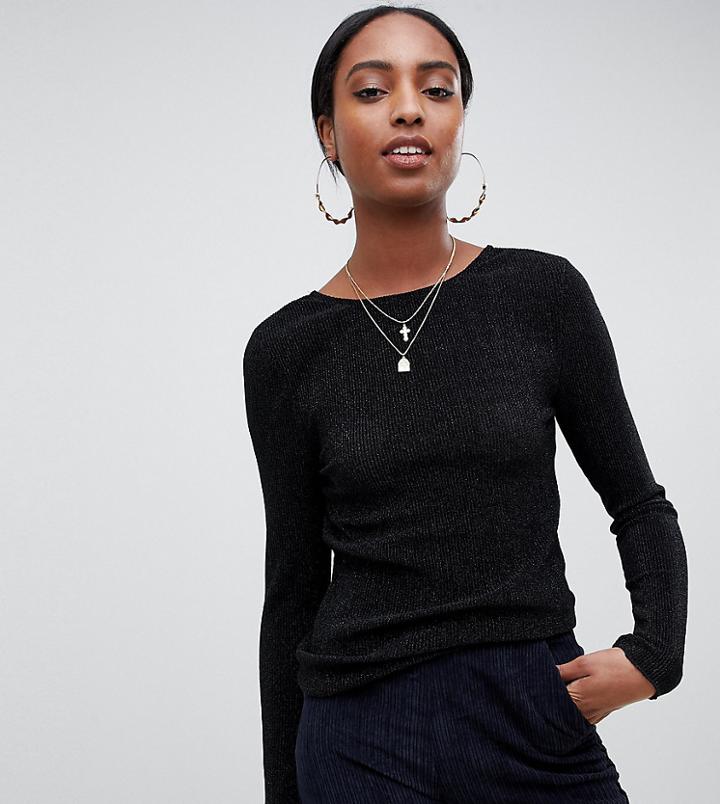 Noisy May Tall High Neck Lurex Top - Black