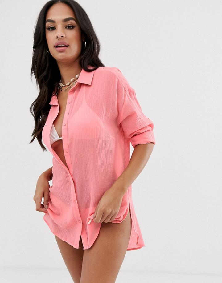 Seafolly Beach Shirt In Peach-pink