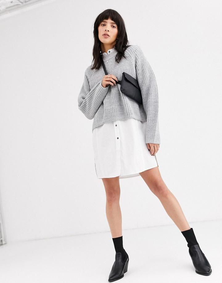 Weekday Ribbed Raglan Sleeve Sweater In Gray