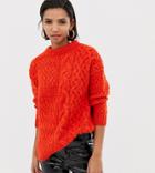Mango Cable Oversized Sweater In Orange