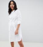 Asos Design Maternity Cotton Mini Shirt Dress With Tie Belt - White