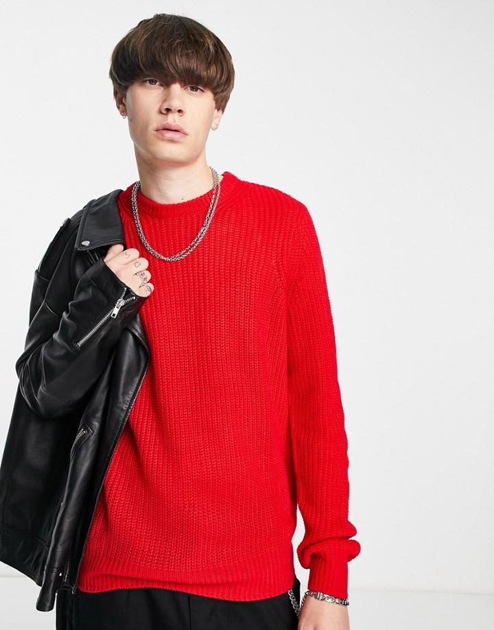 Devil's Advocate Chunky Waffle Mock Turtle Neck Sweater-blues