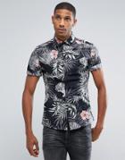 Asos Skinny Shirt With Hawaiian Floral Print - Black