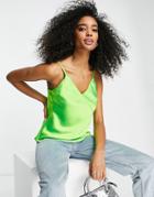 River Island Asymetric Seam Detail Cami In Bright Green