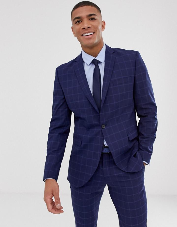 Selected Homme Slim Suit Jacket In Navy Window Check