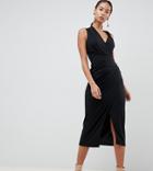 Asos Design Tall Twist Detail Midi Dress - Black