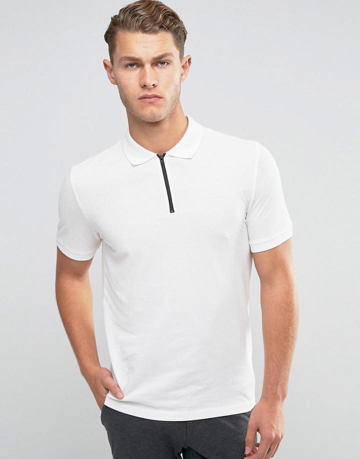 Jack & Jones Zipped Pique Polo - White