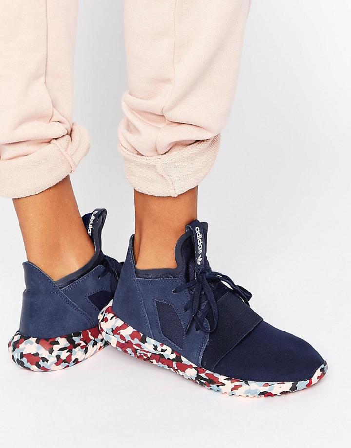 Adidas Originals Tubular Defiant Sneaker With Printed Sole - Navy