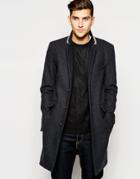 Asos Wool Overcoat In Dark Gray - Charcoal
