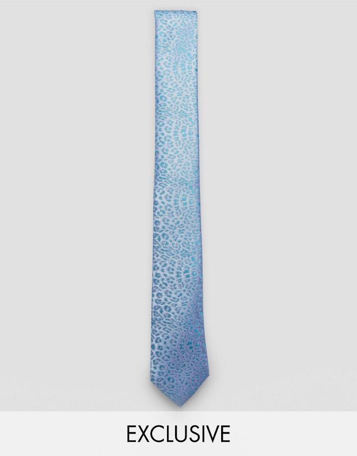 Noose & Monkey Jacquard Blade Tie In Leopard Print - Blue