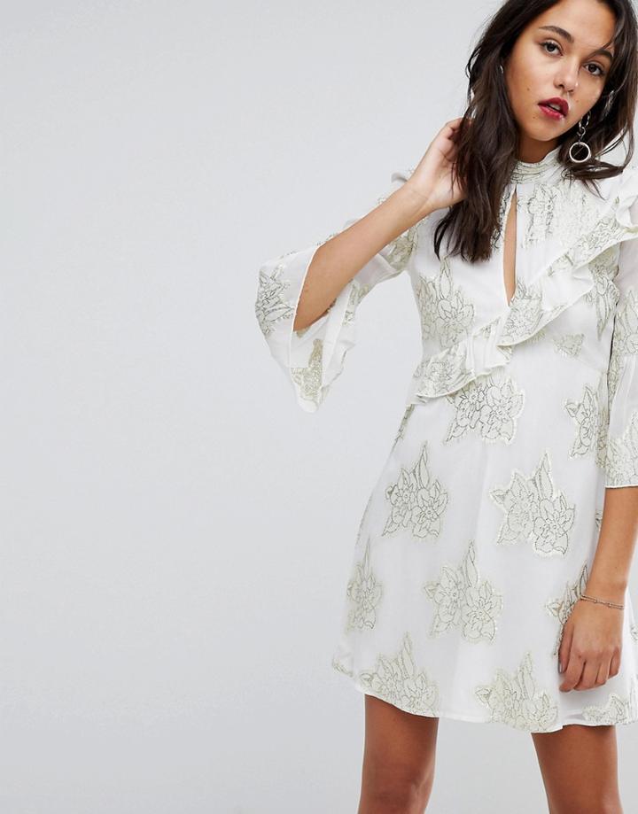 Miss Selfridge Tiered Metallic Printed Shift Dress - Multi