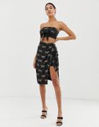 4th & Reckless Printed Midi Skirt With Waist Tie In Black - Multi