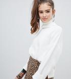 Monki Roll Neck Ribbed Sweater In Off White - White