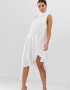 Asos Design Sleeveless Scarf Neck Satin Mini Dress With Extreme Sleeve-white