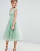 Chi Chi London Tulle Midi Dress With 3d Embroidery - Green