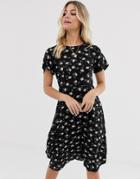 Daisy Street Midi Dress With Tie Back Detail In Floral-black