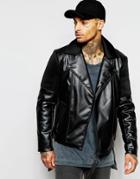 Dark Future Faux Leather Asymmetric Biker Jacket - Black