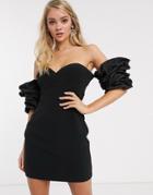 Ronny Kobo Gioia Puff Sleeve Sweetheart Neckline Dress-black