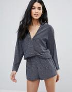 Endless Rose Knot Front Long Sleeve Romper - Blue