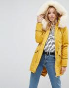 Brave Soul Coaster Parka Coat With Contrast Pu Trims - Yellow
