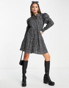 Na-kd Puff Shoulder Buttoned Dress In Black Floral Print