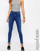 Asos Petite Ridley High Waist Skinny Jeans In Reef Wash - Mid Blue